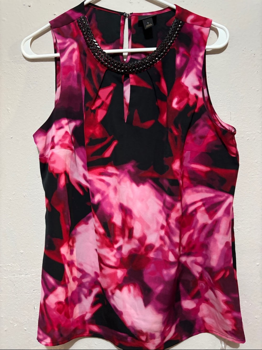 Worthington Pink & Black Beaded-Neck Sleeveless Camisole